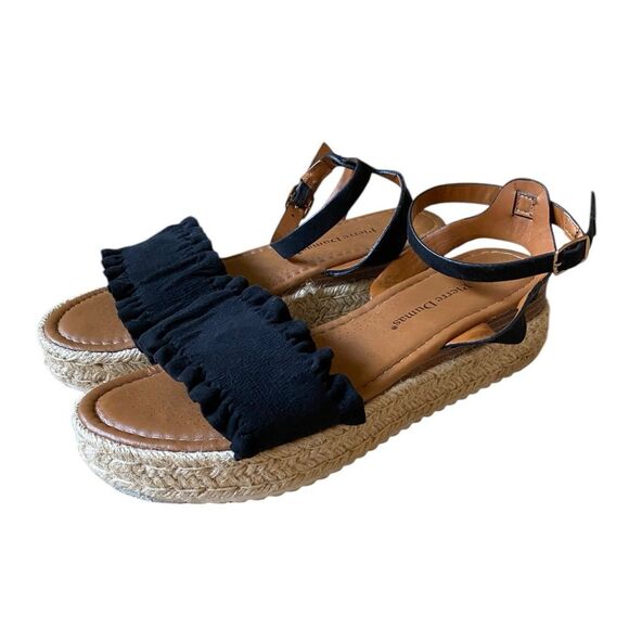 Pierre Dumas Magic Ruffle Band Espadrille Platform Sandals Size 10 Black - Picture 1 of 15